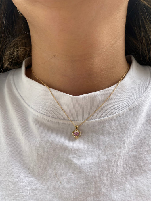 18K Gold Pink Sapphire & Diamond Heart Necklace