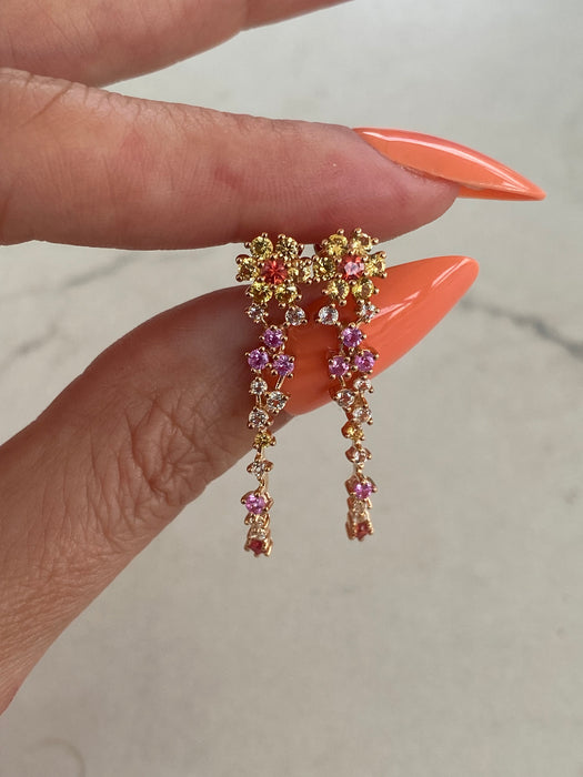 14K Rose Gold Multi-Sapphire & Diamond Flower Drop Earrings