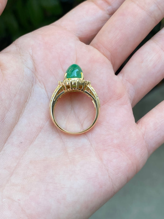 18k cabochon emerald diamond ring size 5.5