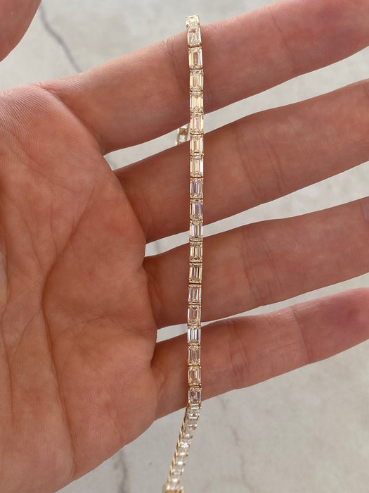 14K Yellow Gold Emerald Cut Lab Diamond Tennis Bracelet | 7.1 Carat