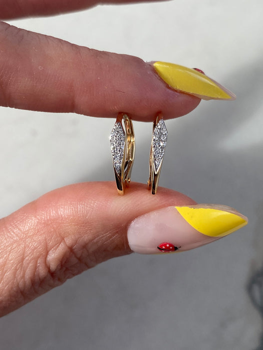 14k Gold Pointed Huggie Diamond Leverback Earrings