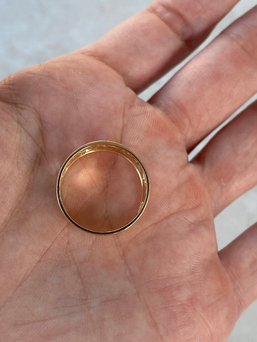 14K Gold Cigar Band Heart Cut Out Diamond Ring