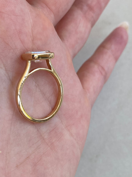 18K Gold Bezel Set 2 Carat Lab Emerald Cut Diamond Ring