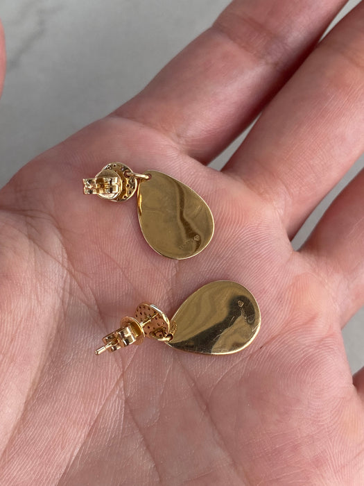 14K Glitter Gold Diamond Disc Drop Earrings