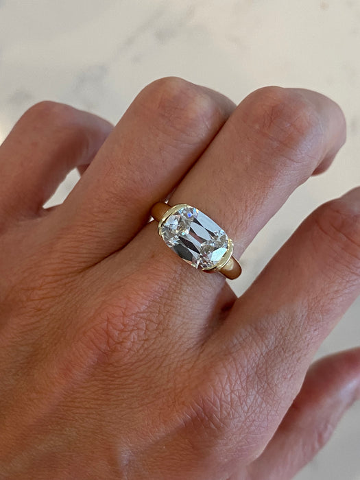 14K Gold Old Mine Cut Elongated Cushion Lab Diamond Ring – 4.05 Carat IGI Certified