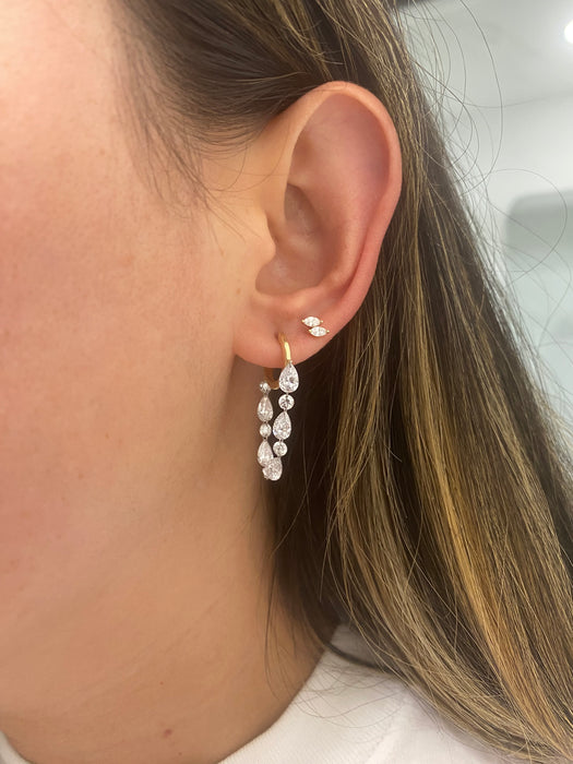 14K Gold Floating Lab Diamond Drop Huggie Earrings | 4.65 CTW Pear & Round Lab Diamonds
