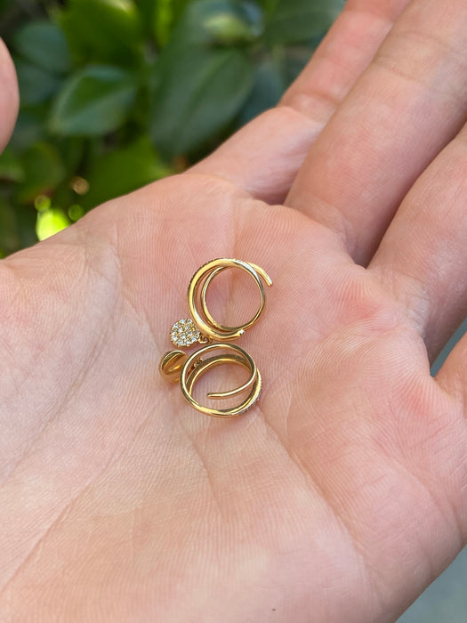 14k spiral diamond huggies