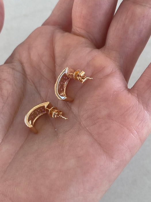 14K Rose Gold Ruby, Pink Sapphire & Diamond J-Hoop Earrings