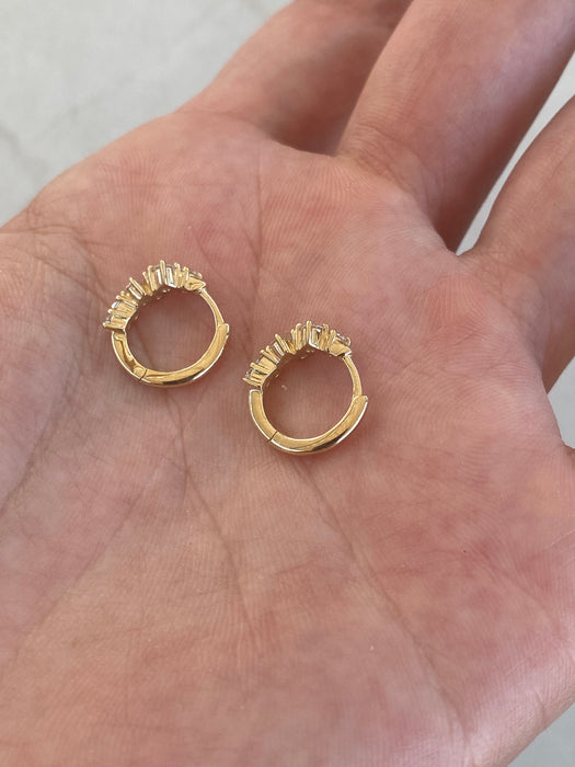 14K Gold Lab Diamond Offset Huggie Earrings
