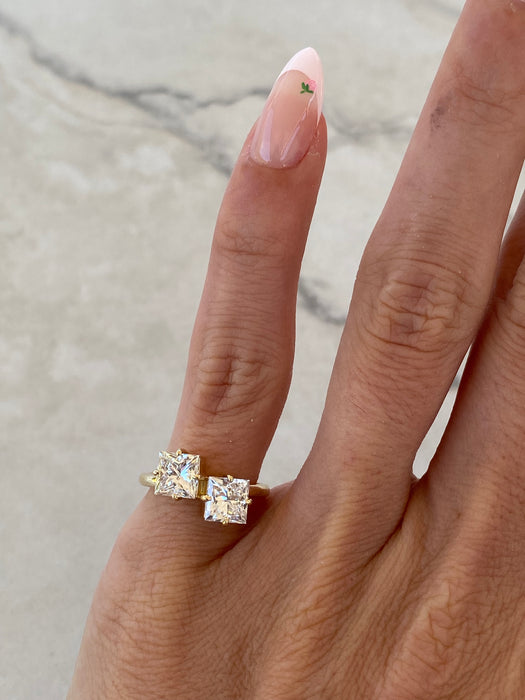 14K Gold Two-Stone Princess-Cut Lab Diamond Pinky Ring