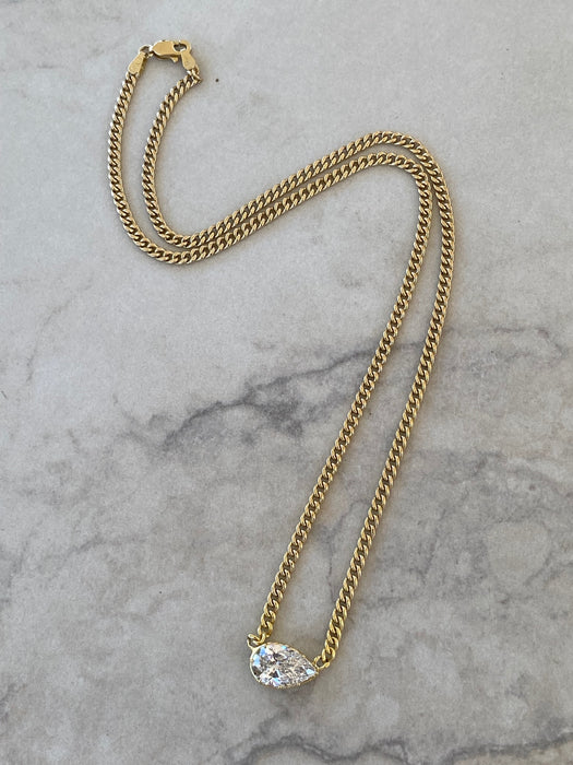 14K Gold Pear Lab 2.5 Carat Diamond Necklace
