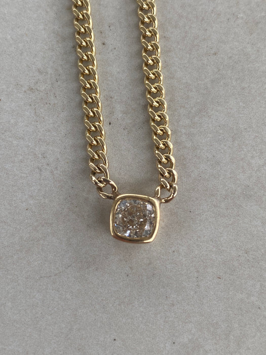 14K Gold 1 Carat Natural Diamond Curb Chain Necklace 16”