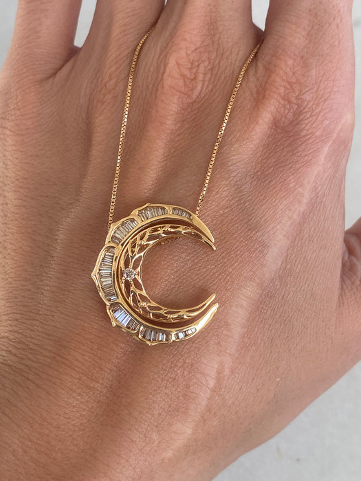 Vintage 18K Rose Gold Crescent Moon Necklace