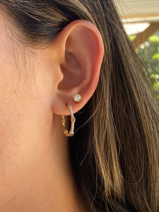 14K Gold Champagne Diamond Inside-Out Hoop Earrings