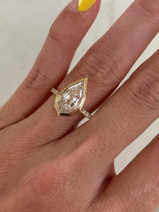 14K Gold 3.12 Carat Step-Cut Pear Lab Diamond Ring
