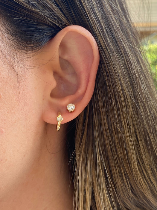 14k Gold Huggie Earrings with Bezel-Set Diamond – 0.10 CTW