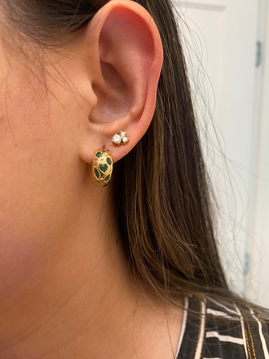 14k emerald fancy diamond heart hoop earrings