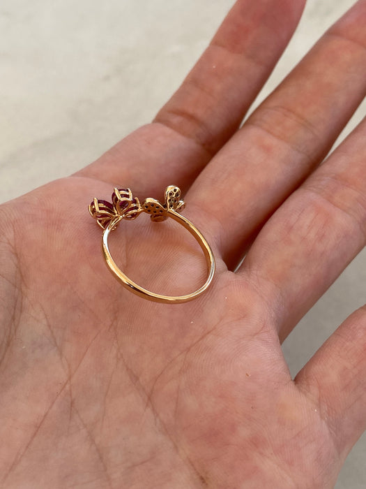 14K Rose Gold Ruby & Diamond Flower Ring
