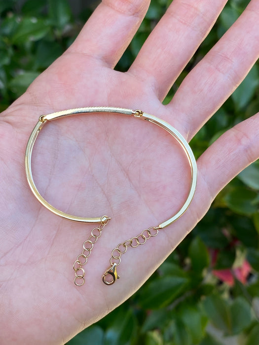 14k Gold Natural Baguette Round Diamond Flexible Bangle Bracelet