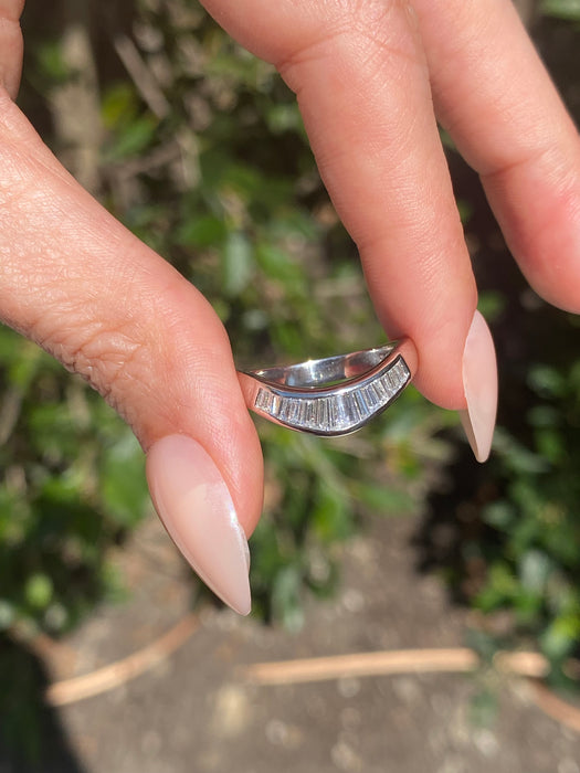 Vintage Platinum 900 Baguette Diamond Chevron Ring 0.54 TCW | Size 7.5