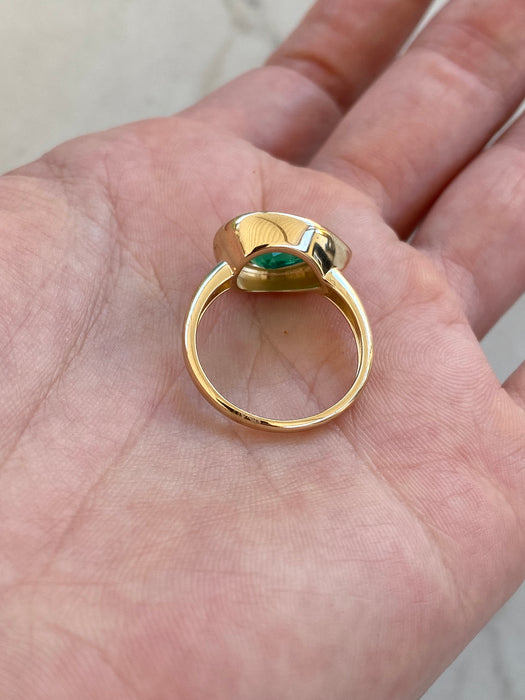 14K Gold Double Bezel Lab-Grown Emerald East-West Ring