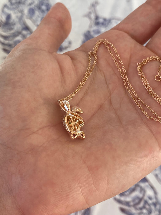 18k rose gold diamond ruby rabbit necklace