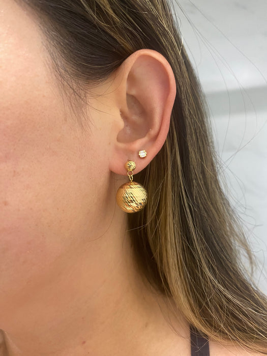 14K Gold Diamond Cut Bead Dangle Earrings – Textured Disco Ball Drop Earrings