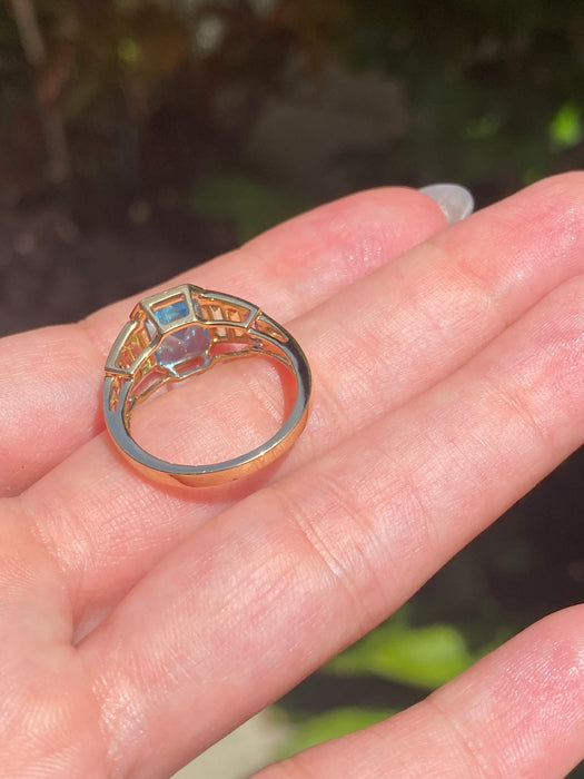 18k blue topaz, peridot, citrine amethyst ring size 6.5