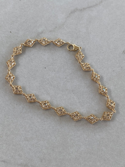 14K Gold Bezel Set Lozenge-Cut Lab Diamond Bracelet- 6 TCW