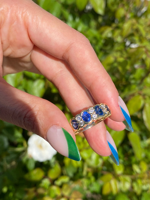 18k blue sapphire diamond ring size 9