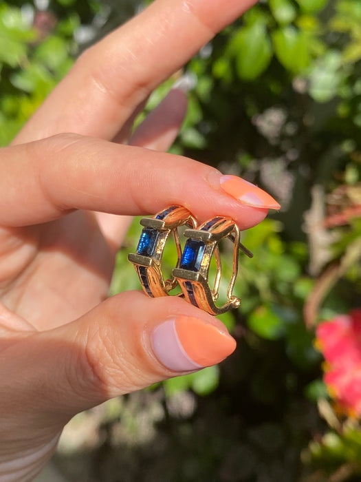 14k blue sapphire huggie hoop earrings