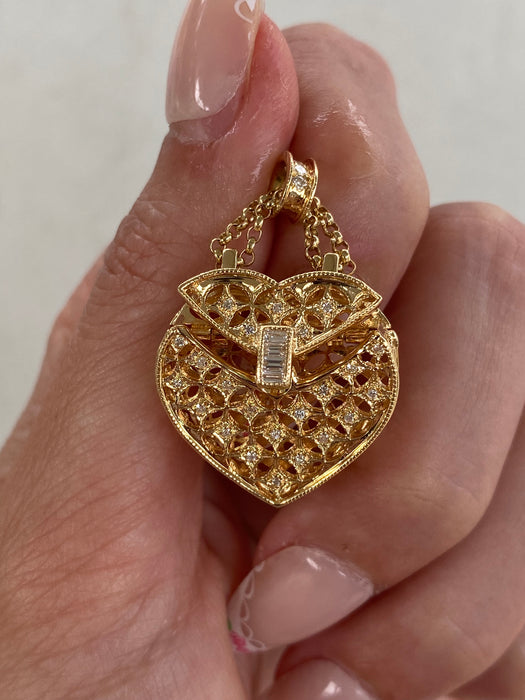 Vintage 18K Gold Natural Diamond Purse Articulating Charm