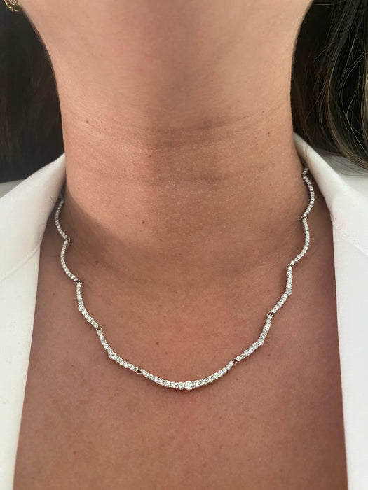 Platinum 850 5 carat scalloped tennis necklace