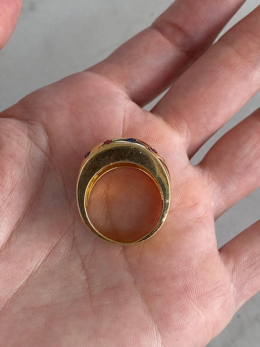 Vintage 18K Gold Multi-Gem Bombe Ring