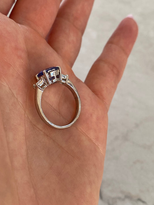 Vintage Platinum Blue Sapphire & Diamond Ring