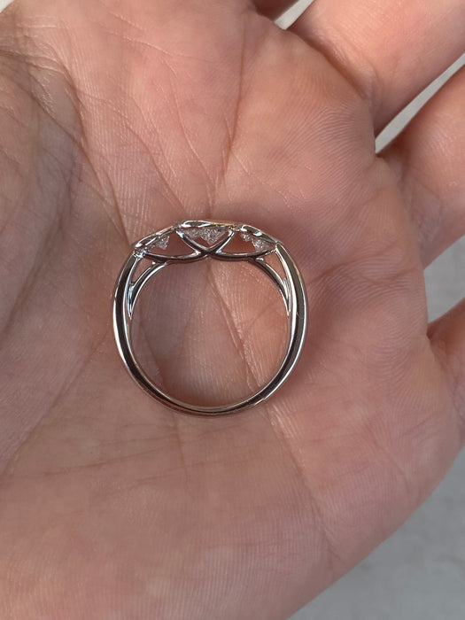 Vintage Platinum 900 Triple Heart Natural Diamond Ring