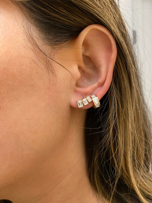 14K Gold Curved Emerald Cut Lab Diamond Stud Earrings – 1.9 CTW