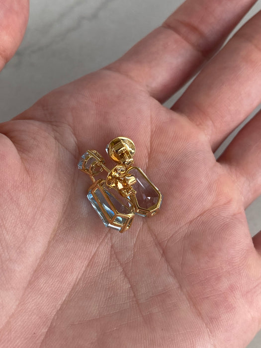 18K Gold Geometric Blue Topaz Dangle Earrings – 9.4ct