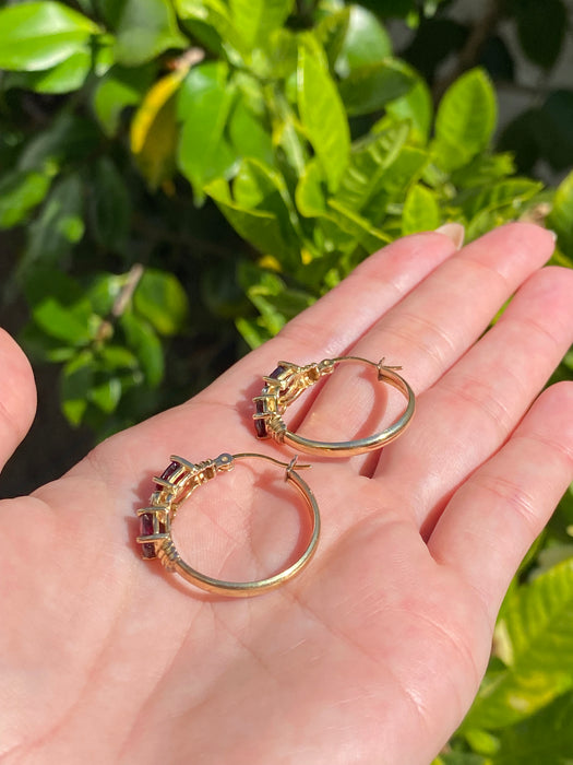 14k garnet and diamond hoop earrings