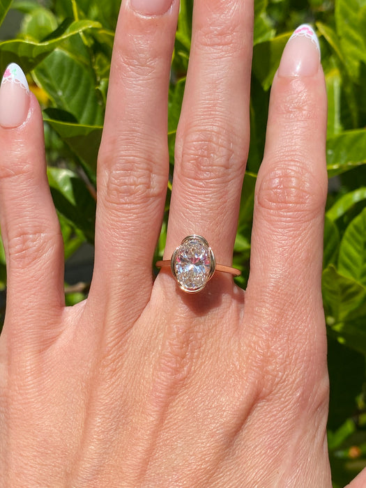 14K Gold Bezel Set Oval Lab Diamond Ring – 3.50 Carat IGI Certified