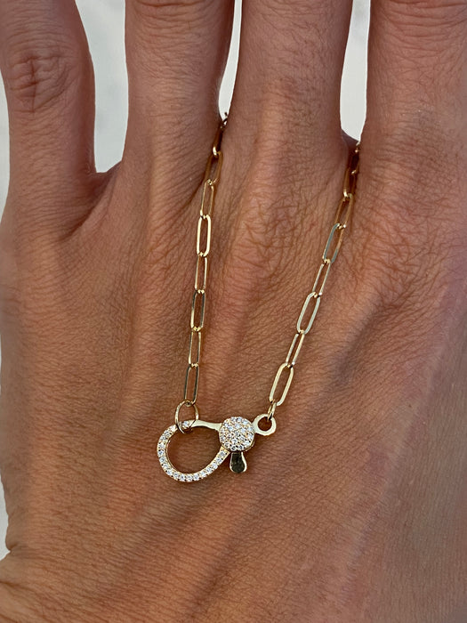 14K Gold Paperclip Diamond Clasp Necklace