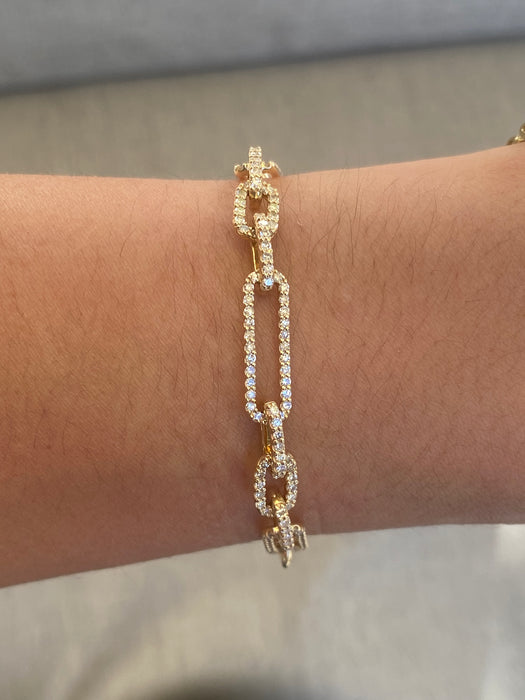 14K Gold Diamond Paperclip Bracelet – 1.25 TCW Natural Round Diamonds – Adjustable 6.5–7”