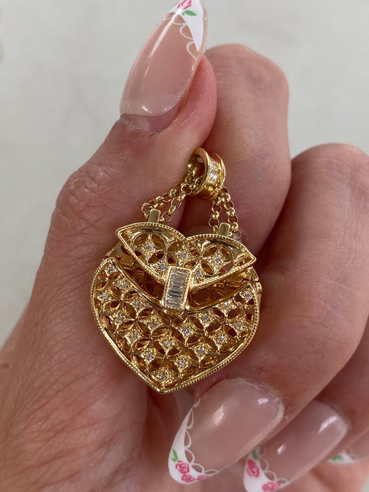 Vintage 18K Gold Natural Diamond Purse Articulating Charm