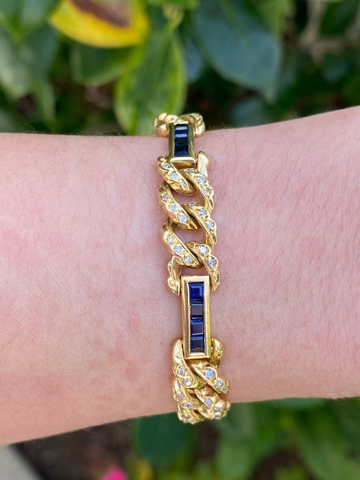 18k diamond blue sapphire curb bracelet