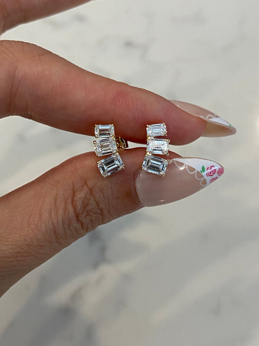 14K Gold Curved Emerald Cut Lab Diamond Stud Earrings – 1.9 CTW
