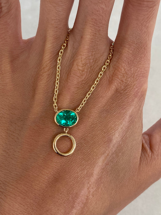 14K Mini Biker Link Necklace with Lab Emerald and Charm Connector