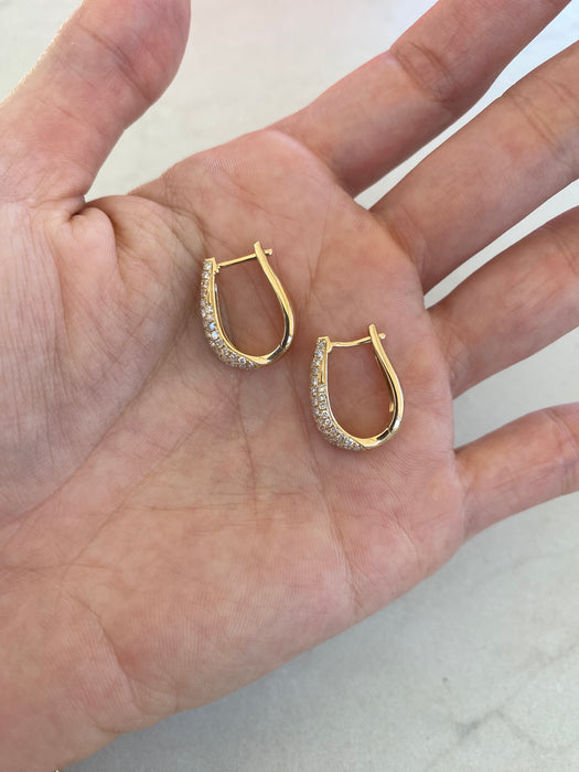 Vintage 14K Gold Natural Diamond Pavé Huggie Hoop Earrings – 1.10 CTW
