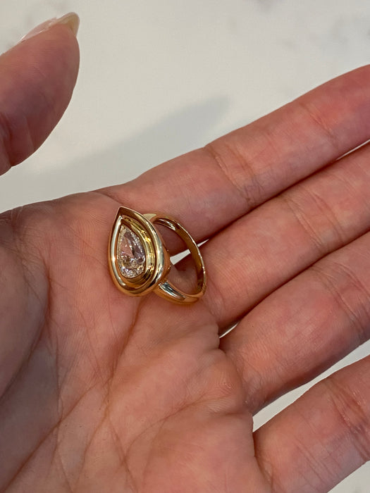 14K Gold 1.50 CT Bezel-Set Pear Lab Diamond Ring