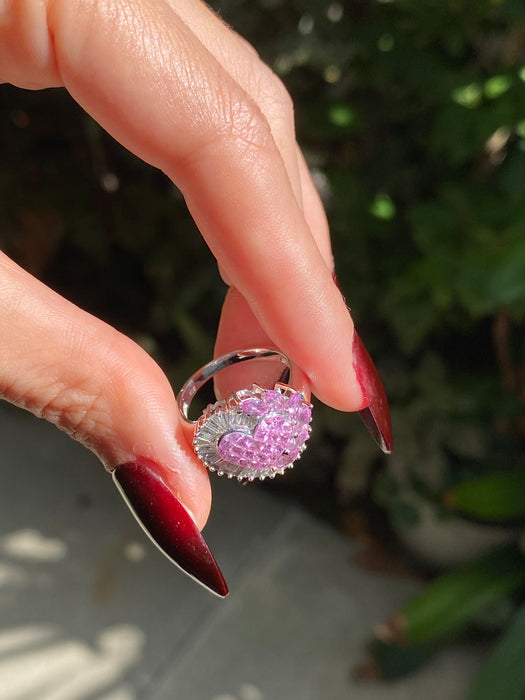 18k white gold invisible set pink sapphire heart diamond ring size 6