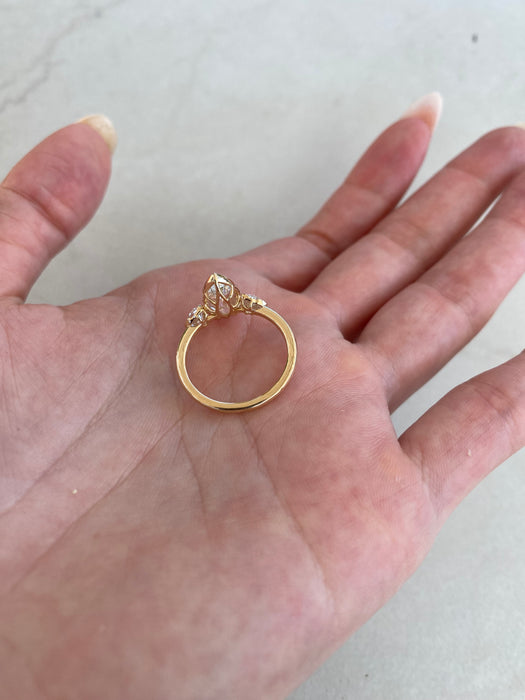 14K Gold Pear-Cut Lab Diamond Ring with Heart Side Stones